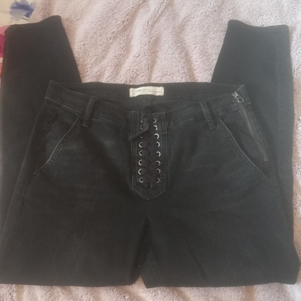 🗡️❤️Lace up black jeans w/ handpainted tarot card